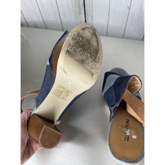 Call It Spring Blue Denim Open Toe Ankle Strap Patchwork Platform Size 9 - Picture 6 of 6
